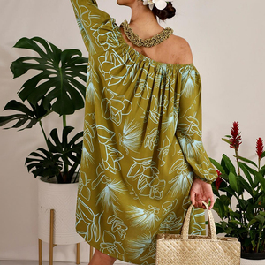 Robe décontractée ample à manches longues et sans bretelles, imprimé hawaïen, en rayonne, personnalisable OEM, pour femme, style designer d'usine - Product Image 2