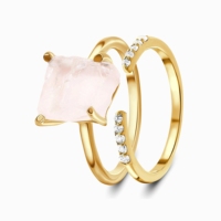 Ensemble de bagues en argent sterling 925 avec quartz rose naturel, bagues en argent 925 pour femmes, bagues en pierre brute, bagues de fiançailles et de mariage