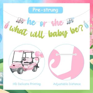 Striscione 'Lui o Lei? Cosa sarà il bambino?' per Golf, Decorazioni per Gender Reveal, Sfondo Fotografico Rosa Blu per Gender Reveal a Tema Golf - Product Image 1