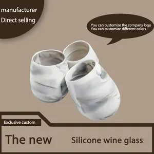 2024 yeni tasarım özel bulaşık makinesinde yıkanabilir kırılmaz Stemless silikon kap cam silikon şarap bardakları mermer bardak