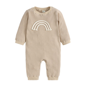 Wholesale Newborn Toddler Cotton Sleepsuit Clothes Boys Girls Long Sleeve <b>Jumpsuit</b> Bodysuit Waffle Rib <b>rainbow</b> Baby Romper - Product Image 3