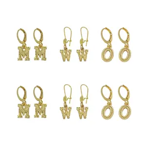 Jxx黄铜24k镀金字母W/M/O形状水滴廉价耳环批发时尚字母环耳环