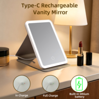 Miroir cosmétique LED pliable XINXU, fabrication directe d'usine, 3 couleurs, variateur tactile, rechargeable par Type-C, design compact, OEM ODM, certifié CE