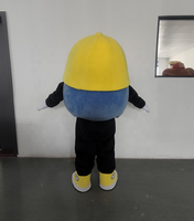Nouveauté 2025 : Costumes de mascotte bleus pour adultes avec chapeau jaune en peluche et logos gratuits