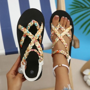 Fabric Braided Cross Strap Platform <b>Sandals</b> Women Clip Toe <b>Elastic</b> Ankle Strap Beach Walking Shoes - Product Image 4