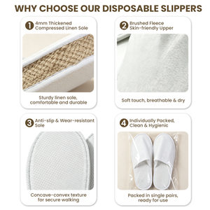 Chaussons jetables pour adultes en polaire brossée, semelle antidérapante en lin, taille unique, enveloppants, pour hôtels et maisons d'hôtes (vente en gros) - Product Image 4