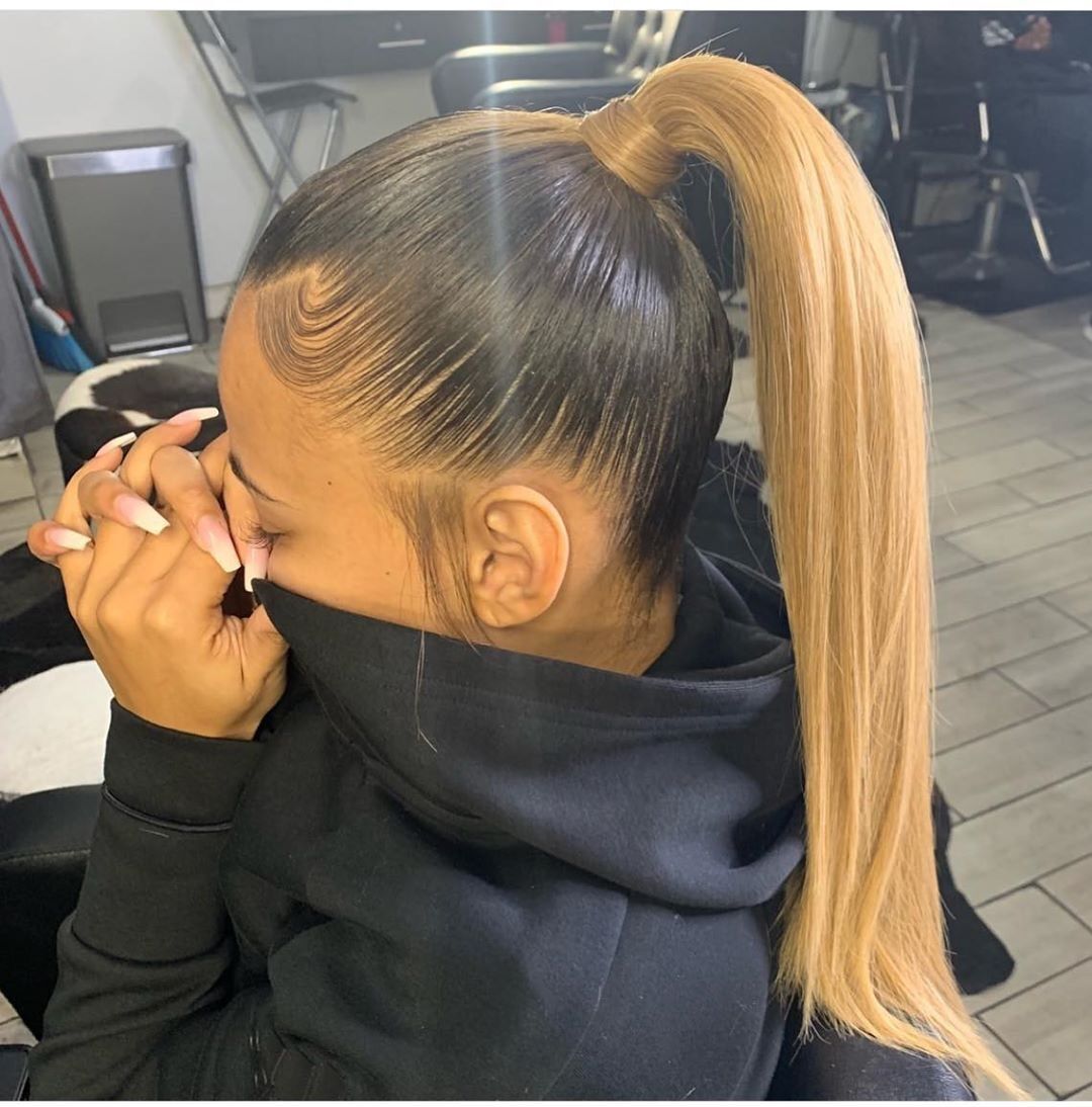 Cheap Price Heat Resistant 22 Inch 55cm Ombre Blonde Color Straight Long Magic Paste Synthetic Ponytail Hair