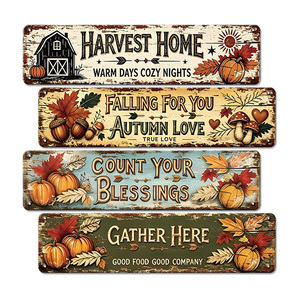 4 Piezas Letrero Metálico Plano 2D Vintage con Efecto Envejecido, Diseño de Cosecha Otoñal con Calabaza y Hoja, para Decoración de Pared de Granja y Hogar - Product Image 1