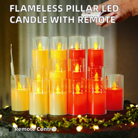 Bougie pilier LED sans flamme en gros, télécommandée, à piles, avec flamme mobile, en verre, pour mariage, Noël, décoration intérieure