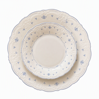 Ensemble d'assiettes à dessert en céramique peintes à la main, forme ovale, motif végétal, bleu vintage, marron, design personnalisé, passe au micro-ondes