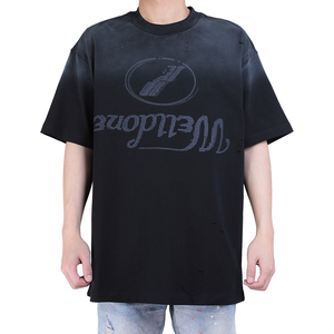 Camisetas de gran tamaño 100% algodón 320 gramos para hombre, cuello grueso pesado con patrón de estampado de alfabeto, tejido personalizado degradado - Product Image 2