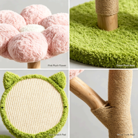 Pettoyglobal 72.5cm Pohon Kucing Motif Bunga Pink dengan Dua Tempat Bertengger Berbentuk Bunga, Papan Garuk Sisal dengan Telinga Kucing, Batang Melengkung MDF Ramah Lingkungan - Mainan Kucing