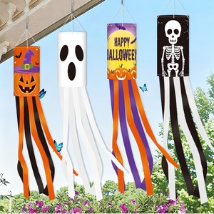 Decoraciones de Halloween transfronterizas: Cataventos de tela, guirnaldas de viento para patio, estilos de calavera/murciélago/calabaza/fantasmas para exteriores - Product Image 2