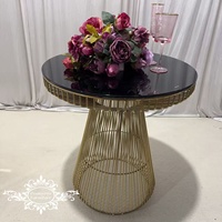 Table ronde de mariage en acier inoxydable doré, table à gâteau, mobilier de table avec plateau en verre noir, mobilier d'hôtel