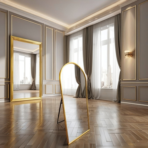 Grande specchio da pavimento a figura intera con struttura in alluminio ad arco a parete Design salone di bellezza decorazione per la casa uso camerino - Product Image 4