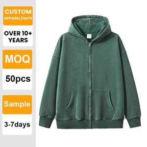 Customizable Wholesale Acid Washed Heavyweight 360GSM Double Zipper Fleece Hoodie <b>Cardigan</b> <b>Oversized</b> High Quality Jacket - Product Image 1