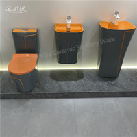 Ensemble WC et lavabo sur pied en céramique gris-orange, design moderne et luxueux, avec siphon en P, pour salle de bain