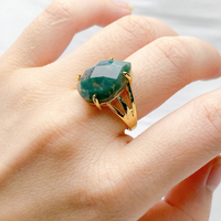 Cincin Batu Kristal Labradorit Turquoise Amethyst Quartz Bentuk Tetesan Air dengan Inlay Batu Permata Multi untuk Wanita