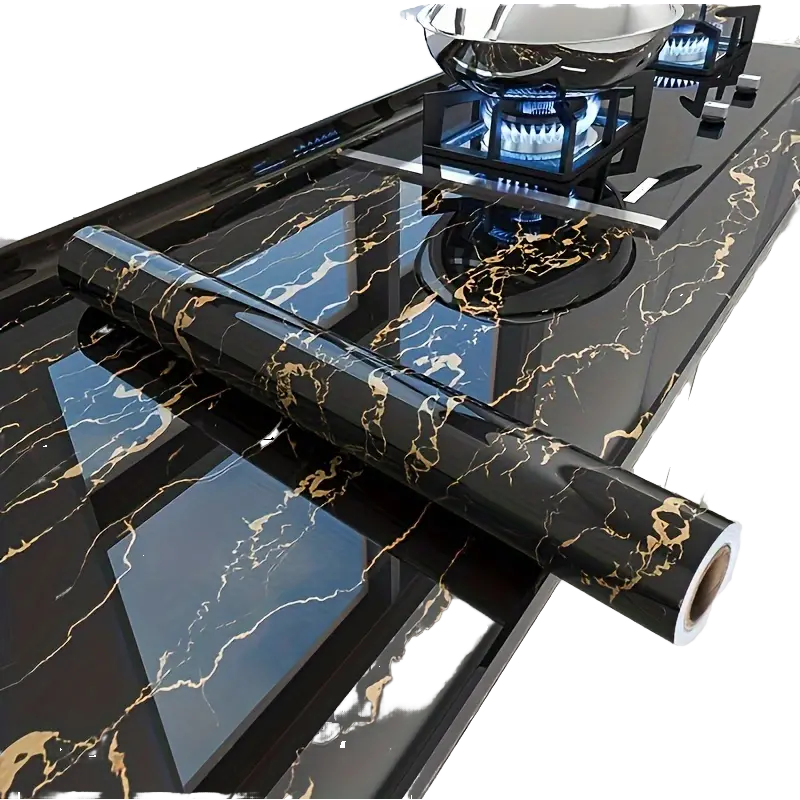 Modern Marble Textured Self-Adhesive Waterproof Kitchen Wall Panel Covering Heat-Resistant Easy Peel Stick Vinyl Film Household