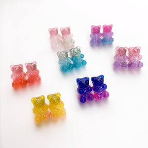 2025 nuevas niñas niños Adorable resina Gummy Bear pendientes lindo colorido Animal Teddy Jelly Bear Stud pendientes para mujeres niñas - Product Image 2