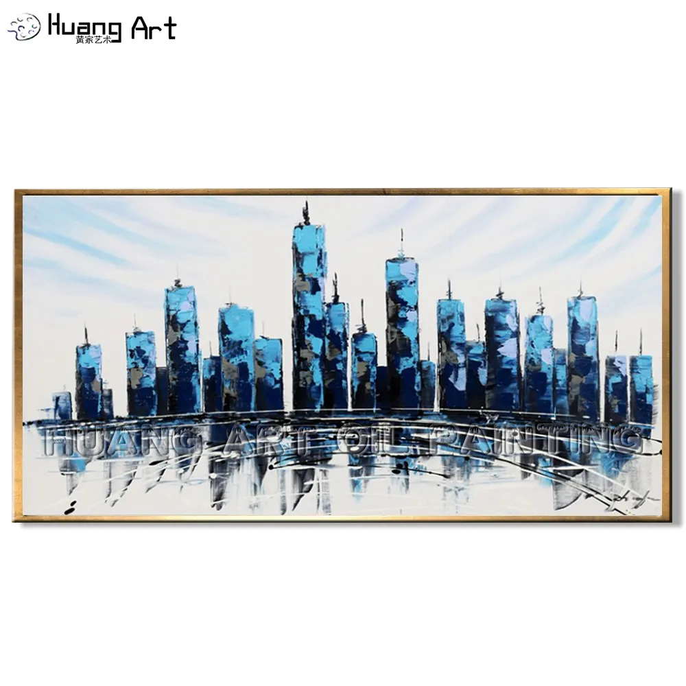 Modern City Building Scenery Oil Painting for Decoration Hand-painted Abstract Knife Landscape Group of Oil Paintings on Canvas