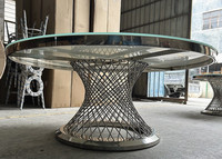 Mesa Redonda de Acero Inoxidable con Tapa de Cristal Estable para Banquetes de Boda, Cenas y Recepciones