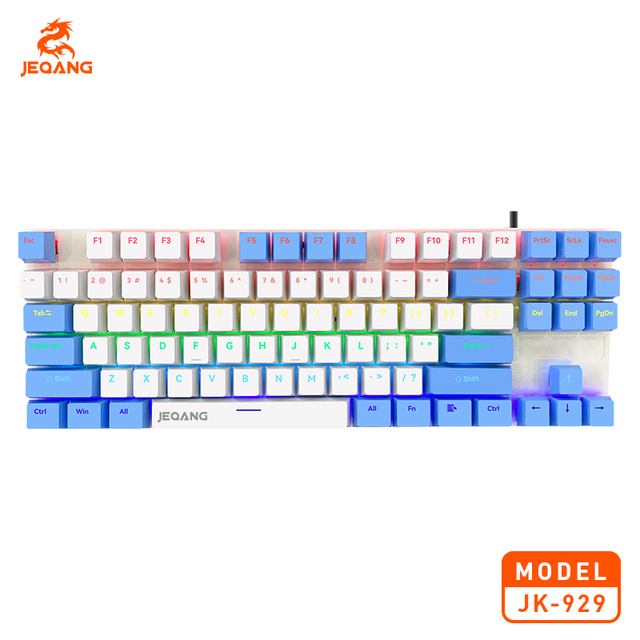 Jeqang JK-929 Wired Mechanical Full Size Gaming RGB Desktop Two-Tone Waterproof Plastic 87 Keys USB 3.0 Interface Plug&Play