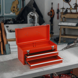 Boîte à outils portable en fer, 2 tiroirs, coffret de rangement rigide, rouge, organisateur d'atelier - Product Image 3