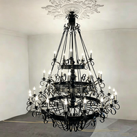 Lustre Américain Vintage Personnalisé en Fer Grande Suspension Métallique Rétro pour Villa, Escalier Haut, Salon, Hall d'Hôtel