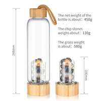 Botol air kaca borosilikat 2021 Amethyst, batu permata, kristal, tutup minuman, botol air bambu dengan bagian dalam kaca