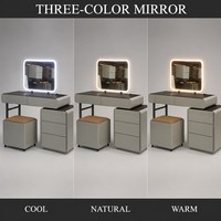 Ensemble coiffeuse avec armoire latérale, miroir LED 3 couleurs, coiffeuse gris brillant avec tiroirs pour chambre à coucher et décoration intérieure