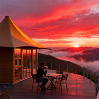 Tente de glamping personnalisée MeiSu ZP030 pour l'extérieur, quatre saisons, structure en acier, chambre double, tente de désert pour hôtel, tissu PVDF, résistance au vent 100 km/h