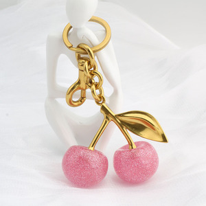 New Design Cute Pink Cherry Charm Handbag Pendant Keychain Women's Exquisite Crystal Cherry Bag Accessories High-Grade Pendant