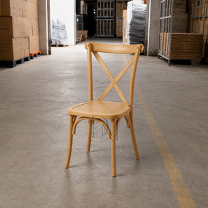 Silla de boda de PP con diseño de veta de madera natural y respaldo cruzado para banquetes, recepciones y eventos, asientos de alquiler al por mayor para eventos - Product Image 4