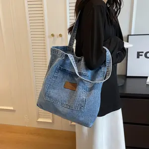 Custom Embroidered Denim Clutch Bag Ladies Western Purses Blue Plain Denim Shopping Bags