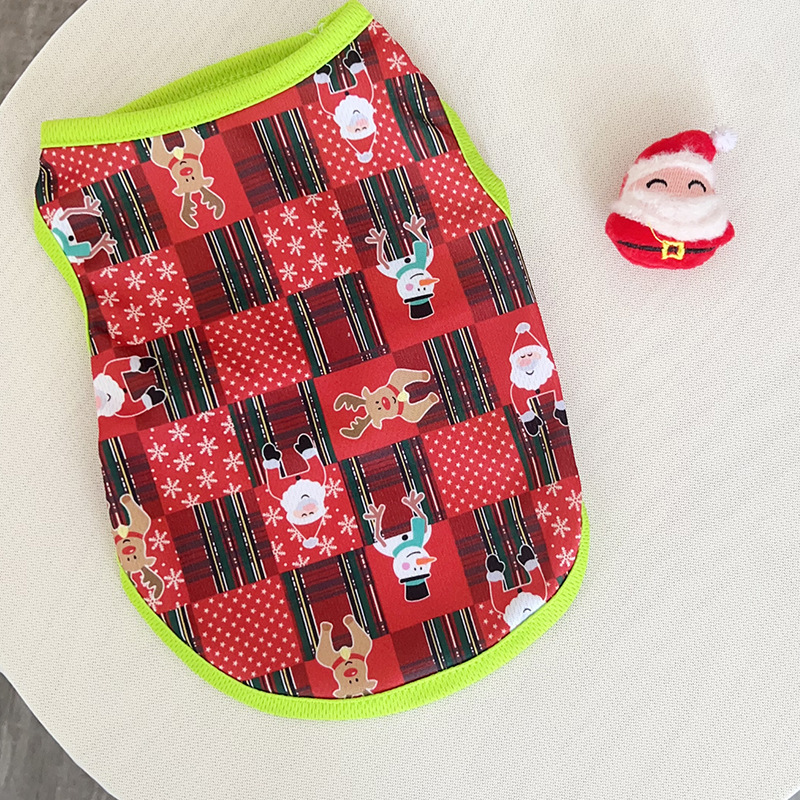 Christmas vest-green-trimmed red snowman and deer