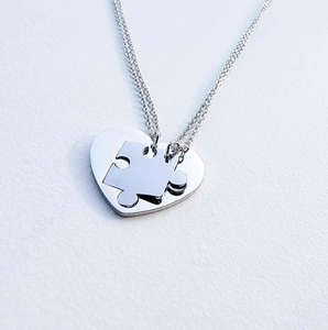 Collier en acier inoxydable sans ternissement, cœur en forme de puzzle doré, bijoux assortis pour mère, fille, sœurs, couple, cadeau d'anniversaire - Product Image 3