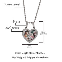 Collier pendentif cœur brisé en laiton plaqué or magnétique personnalisé avec zircon pour fêtes, idéal pour le dropshipping