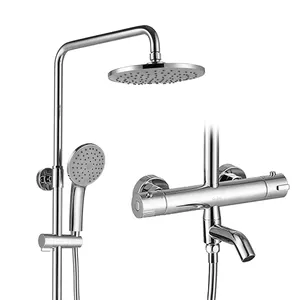 wholesale cheap Thermostatic bathroom water bath shower sliding bar mixer tap set column with 8" ABS plastic rain shower head