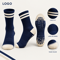 Chaussettes de football antidérapantes double adhérence, blanc et bleu marine, à rayures de football, pour terrain, conformes aux spécifications des acheteurs, développement en usine, programme de vente en gros