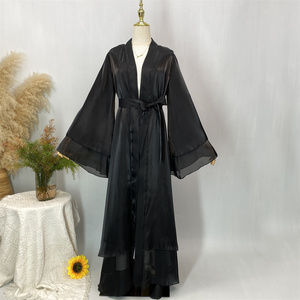 1432 # nuovo 2025 di moda Abaya abbigliamento donna raso lucido due strati aperto Abaya Dubai Cardigan Eid Ramadan Robe all'ingrosso - Product Image 3