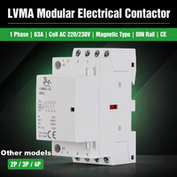 Contacteur électrique modulaire LVMA 230V/220V monophasé 63 ampères, bobine AC de type magnétique, montage sur rail DIN, certifié CE