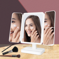 Usine personnalisé de haute qualité rectangle auto cut 360 miroirs 3 face espejos à trois voies led light up blanc miroir pour dame
