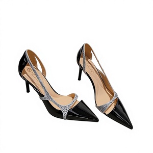 Women's 2026 Spring Summer Stiletto <b>Heel</b> 8cm Rhinestone Pointed Toe Solid Sheepskin Patent Leather Breathable Pumps - Product Image 1