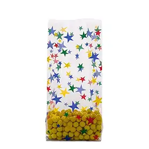 Assorted Color Stars Print Cello Treat Toys Bags Non-Woven CPP Plastic Food-Grade Recyclable Candy Bags for Parties