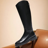 Vente en gros de bottes hautes en cuir noires à lacets pour femmes, mode d'hiver, bottes pour femmes, bottes hautes