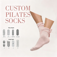 Chaussettes de yoga POPSOX personnalisées roses respirantes en tricot avec sangle antidérapante pour femmes, fitness, pilates