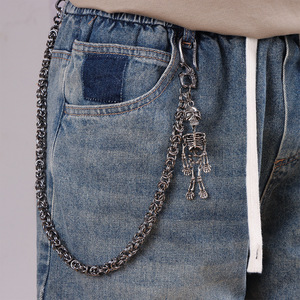 Cadena de cintura de esqueleto de metal punk, plata tibetana, de una sola capa, para hombre, cadena corporal de moda para Halloween - Product Image 1