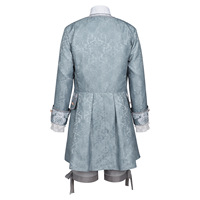 Costume de Prince de Cour Baroque Rococo pour Homme, Bleu Poussiéreux, Jacquard Floral, Brocart, Col à Volants en Dentelle, Pantalon, Tenue de Nobiles pour Cosplay