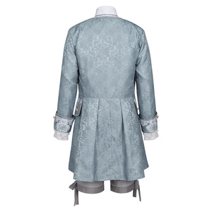 Costume de Prince de Cour <span class=keywords><strong>Baroque</strong></span> Rococo pour <span class=keywords><strong>Homme</strong></span>, Bleu Poussiéreux, Jacquard Floral, Brocart, Col à Volants en Dentelle, Pantalon, Tenue de Nobiles pour Cosplay - Product Image 4